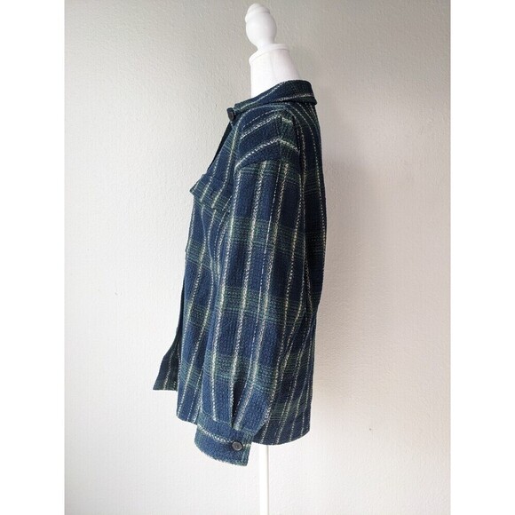 Aritzia BABATON Joan Oversized Shirt Jacket Navy Green Tweed Plaid Shacket Sz 1 - Picture 5 of 13